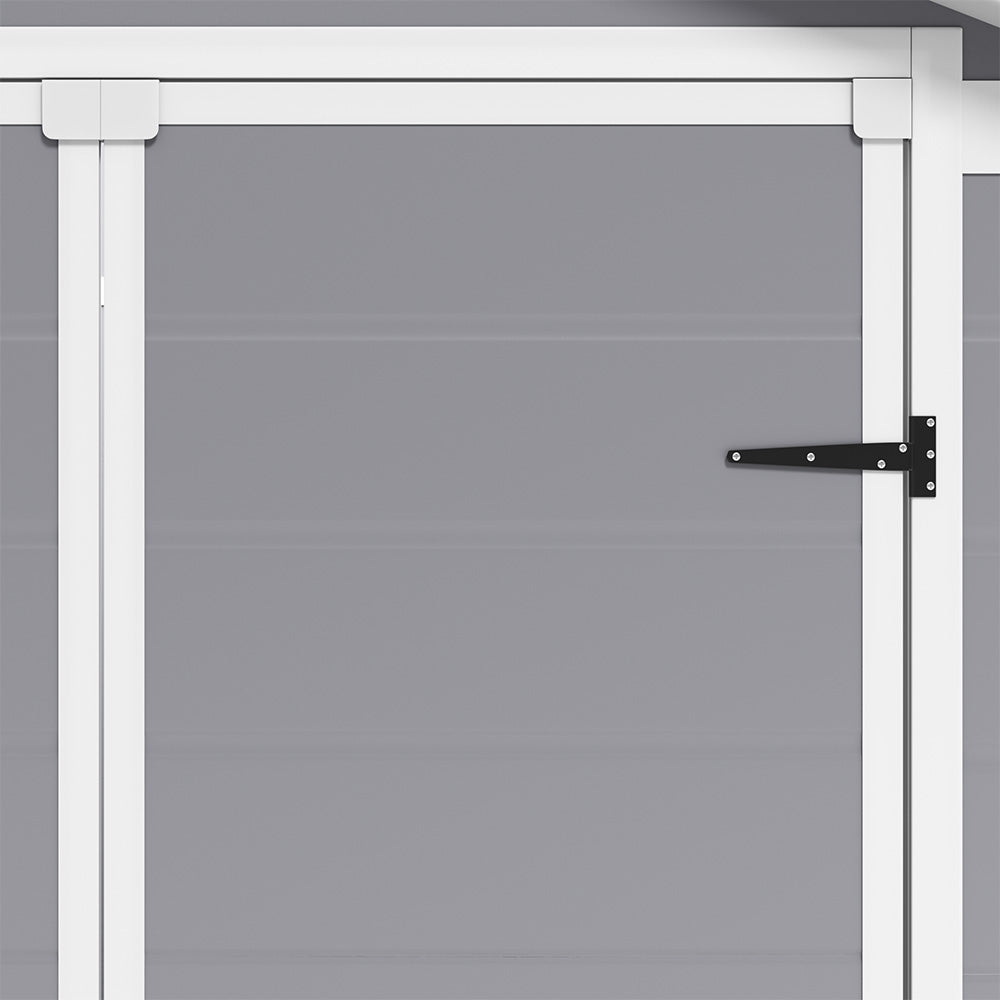 close-up of lockable door handle on 6x4ft grey garden storage shed for secure outdoor storage