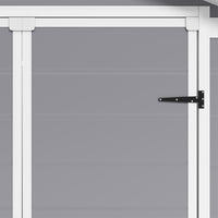 close-up of lockable door handle on 6x4ft grey garden storage shed for secure outdoor storage