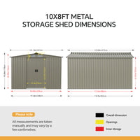 8x10ft Metal Double Sliding Doors Garden Storage Shed With Apex Roof 4 Vents