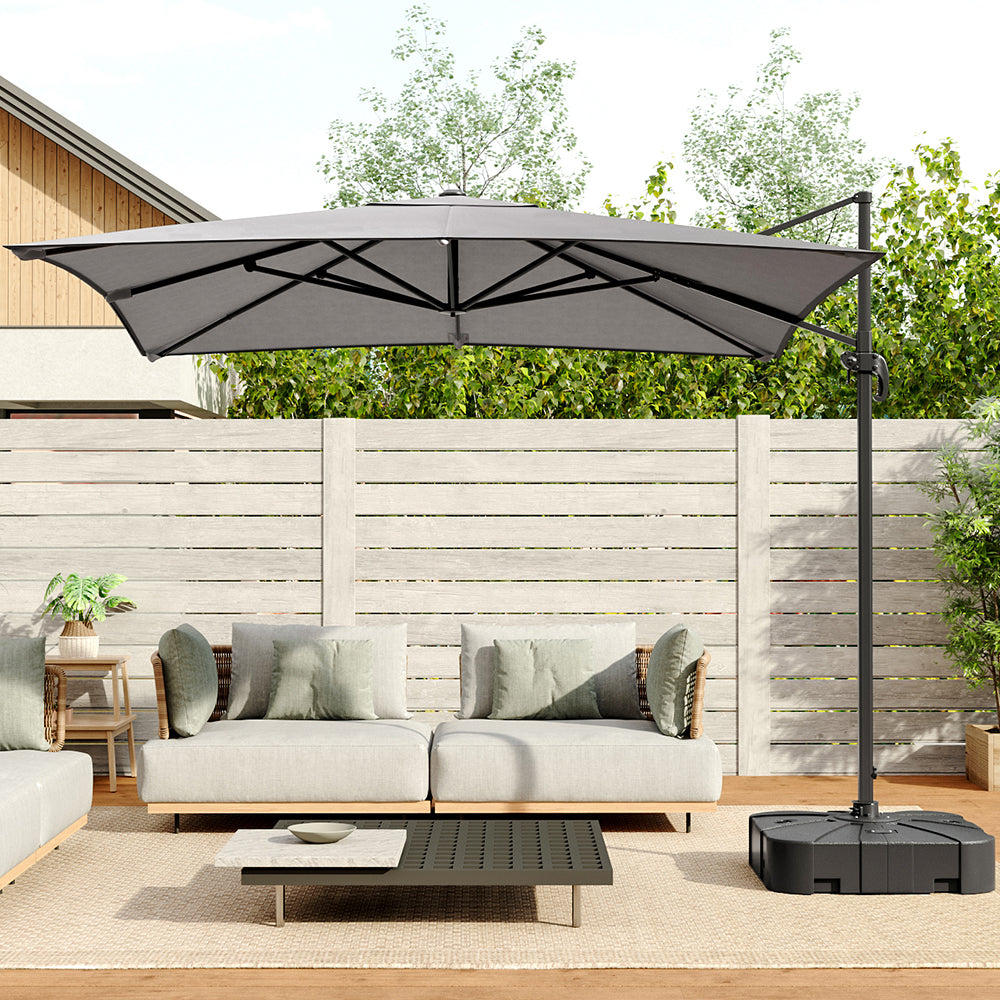 2.5M Grey Garden Cantilever Parasol Umbrella with Base