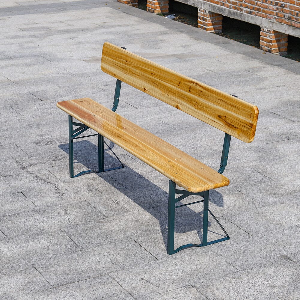 Rustic Brown Fir Folding Benches in Outdoor Garden Setting – Ideal for Patio or Backyard