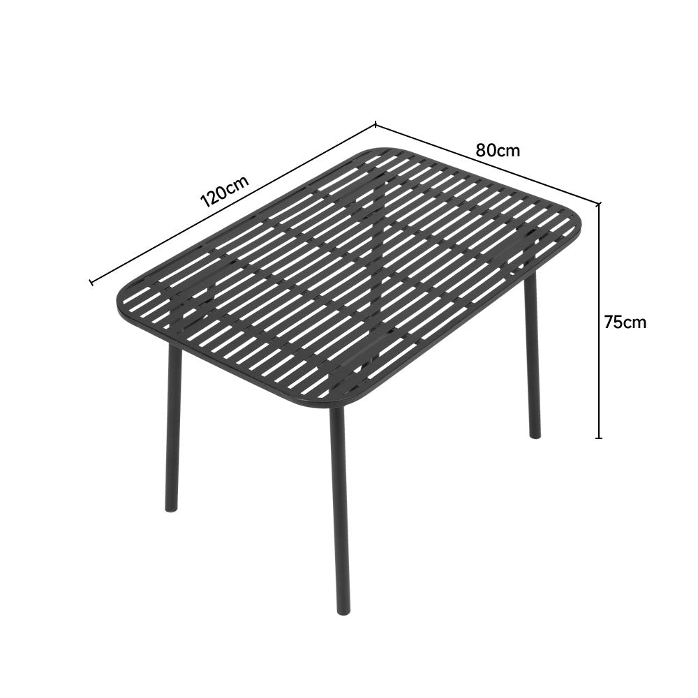 Dimensions of 120x80x75cm Black Metal Patio Table – Outdoor Garden Furniture Sizing Chart