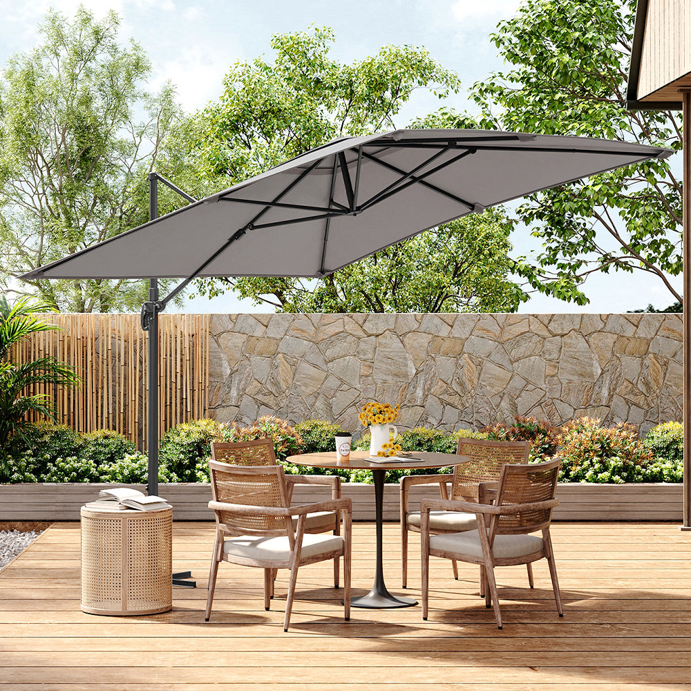 2.5M Grey Garden Cantilever Parasol Umbrella with Base