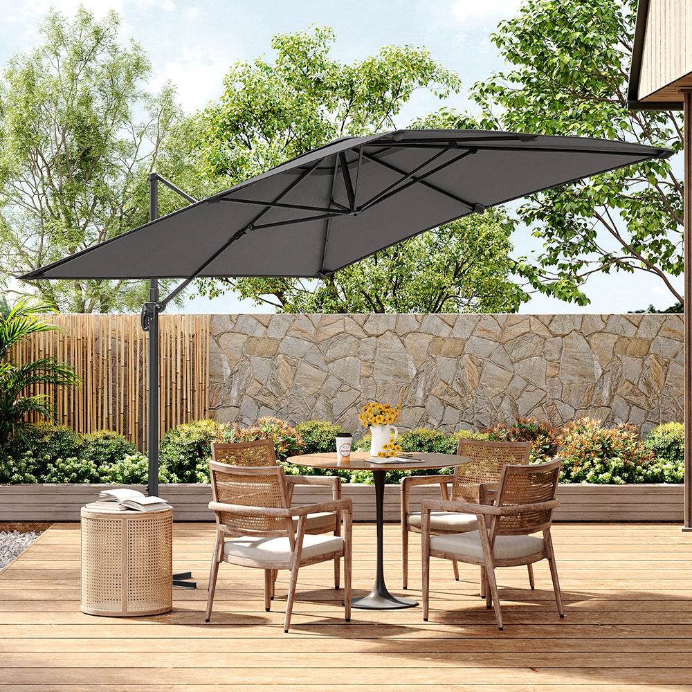 2.5M Grey Garden Cantilever Parasol Umbrella with Base