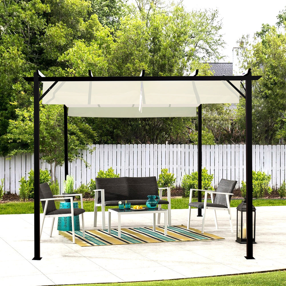 Retractable Steel Pergola with Canopy – Modern Outdoor Garden Shade Structure