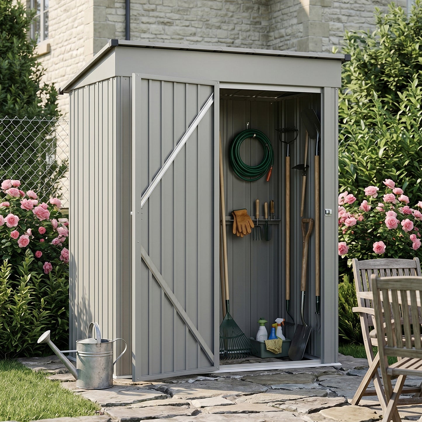 5x3FT Metal Pent Roof Garden Storage Shed with Lockable Door