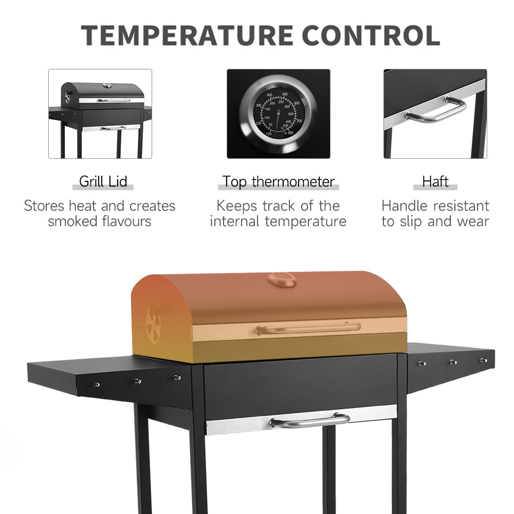 Close-up of Charcoal Grill Features – Durable Grate and Side Table Design for Outdoor Cooking