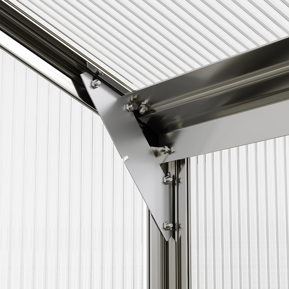 Interior Detail of 10x6ft Greenhouse – Aluminium Frame and Polycarbonate Panel Close-up