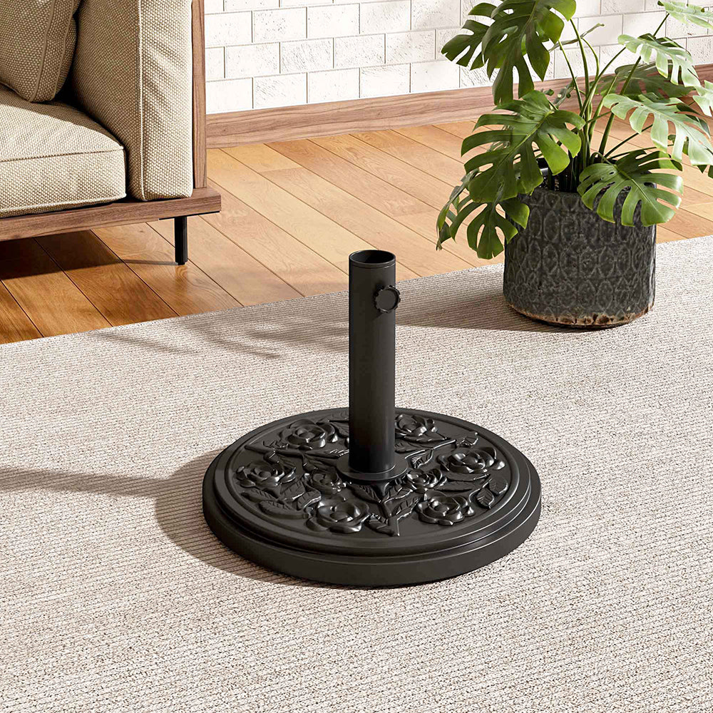 Vintage Freestanding Cement Parasol Base with Floral Pattern