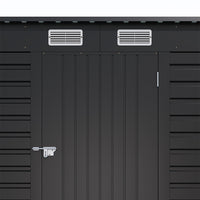 Close-up of lockable door handle and ventilation panel on 6x4ft galvanized steel garden shed – enhanced airflow and security
