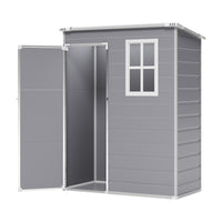 5x3ft grey plastic outdoor garden storage shed with sloped roof on white background