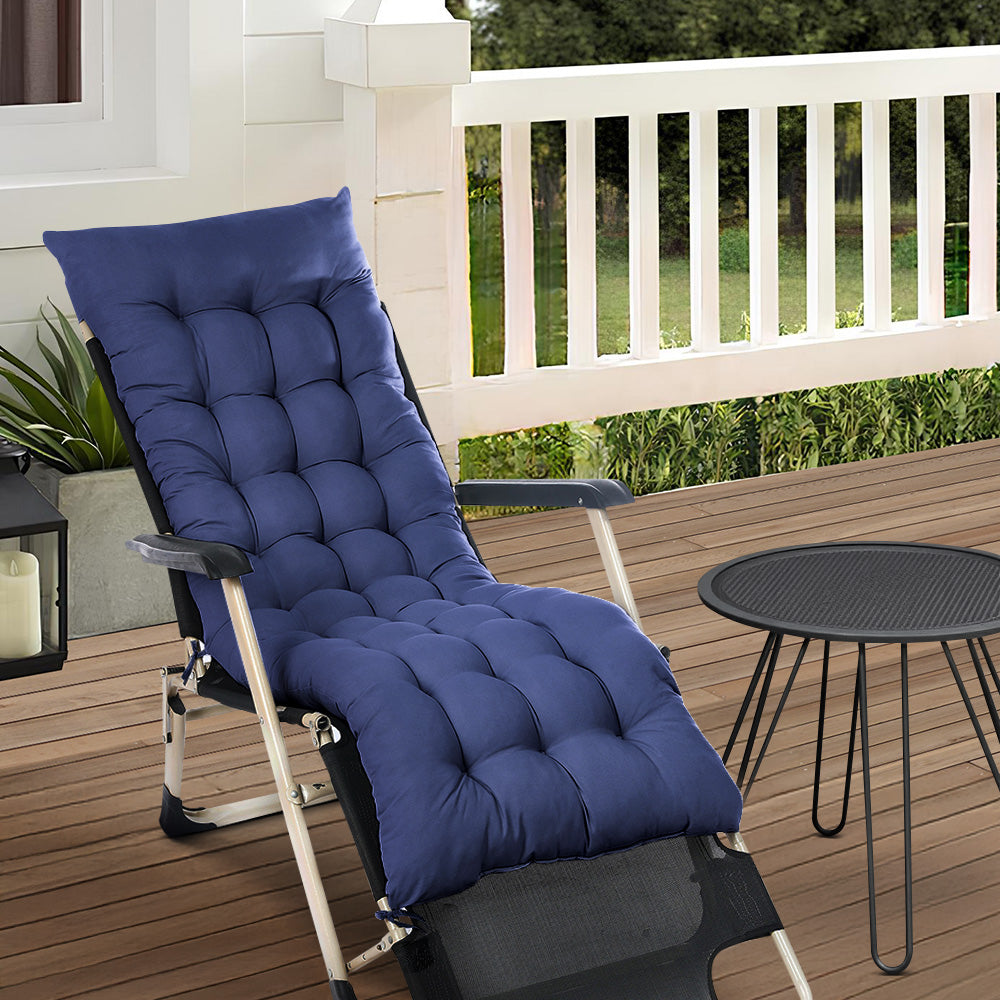 Dark Blue Outdoor Seat Cushion on a garden patio chair, providing extra comfort and support for outdoor seating