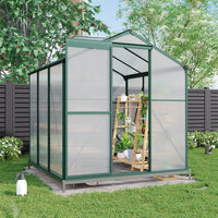 6x6ft Green Garden Greenhouse With Base and Roof Vent – Front View with Reinforced Frame