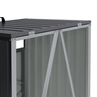 Rear panel close-up of charcoal black galvanized steel garbage shed – durable rust-resistant construction