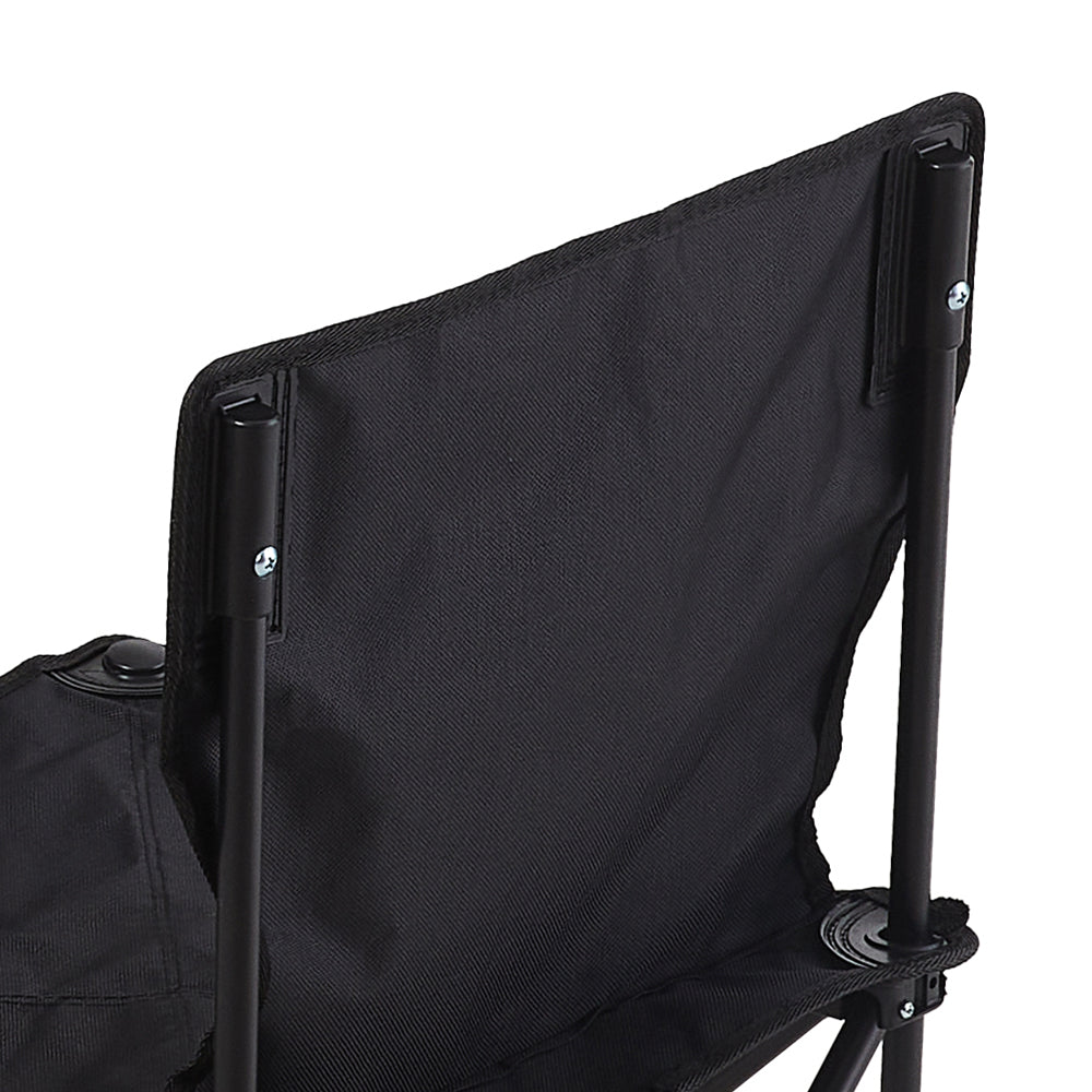 Backside Close-up of Foldable Camping Chair and Table - Sturdy frame and fabric detail view