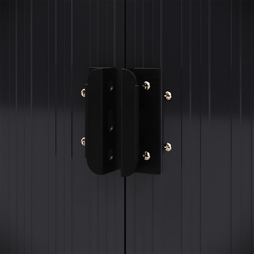 Close-up of ergonomic door handle on 8x4ft galvanized steel acrylic storage shed – secure and easy access