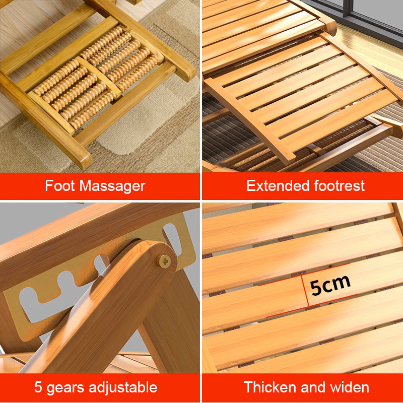 Close-up of bamboo armrest and seat joint on natural rocking lounger