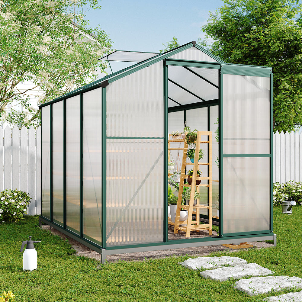 freestanding 8x6ft aluminium greenhouse with sturdy base in garden – ideal for growing vegetables and plants