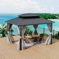 12x10ft Grey Gazebo Installed in Garden with Outdoor Dining Set