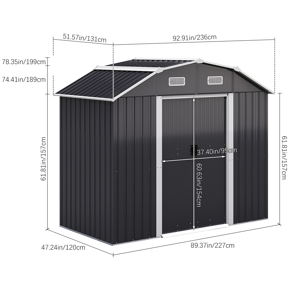 Dimension diagram of 8x4ft galvanized steel acrylic storage shed – accurate measurements for garden planning