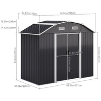 Dimension diagram of 8x4ft galvanized steel acrylic storage shed – accurate measurements for garden planning