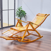 Outdoor bamboo recliner placed in a peaceful garden setting