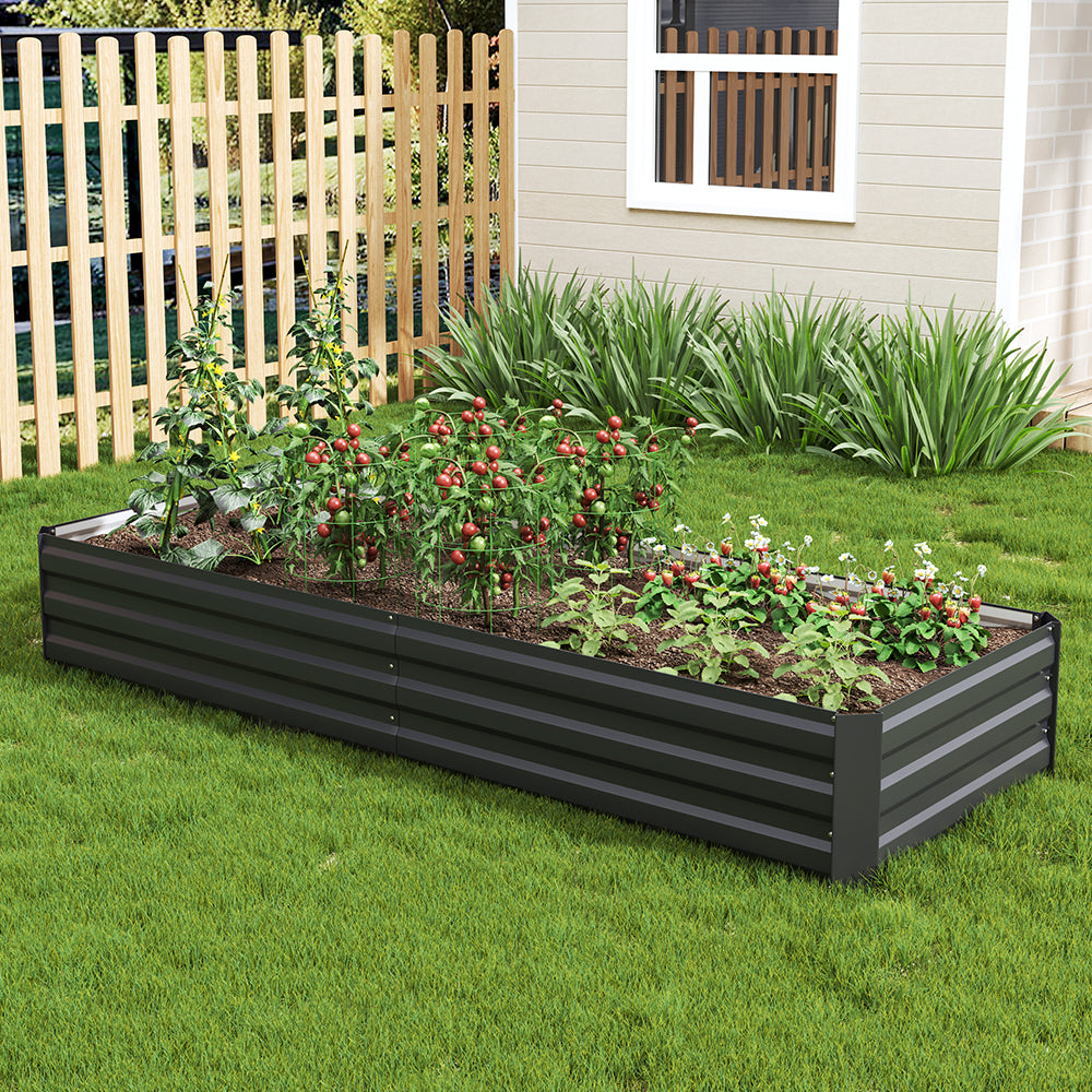 Galvanized steel rectangular raised garden bed in outdoor garden setting – perfect for growing vegetables and herbs