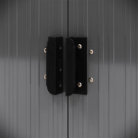 Detailed view of lockable door handle on 8x4ft galvanized steel acrylic tool shed – secure garden storage