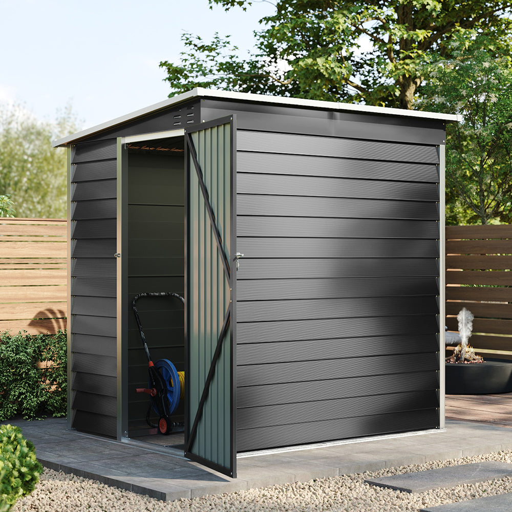 4x6ft Pent Roof Metal Garden Storage Shed with Lockable Door
