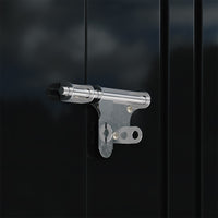 Secure latch and locking mechanism on 5x3ft outdoor storage shed – protects garden tools from theft