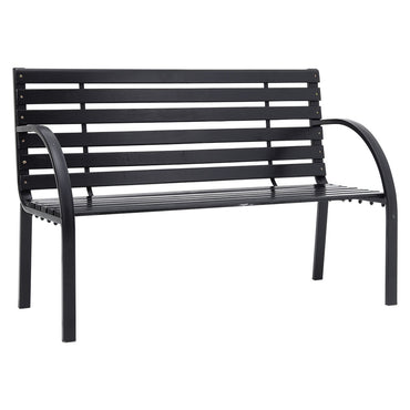 Modern Outdoor Garden Metal Black Wooden Bench