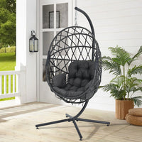 Black Rattan Patio Swing Chairs with Stand and Cushion
