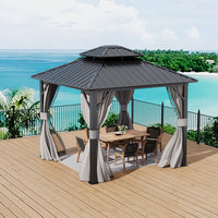 10x10ft Grey Hardtop Gazebo Setup in Backyard Garden with Outdoor Furniture