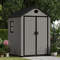 6ft Grey Wood Grain Tool Shed with Apex Roof & Lockable Door