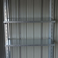 8x4ft Lockable Metal Log Shed in Garden – Firewood Stacked Beside for Convenient Storage