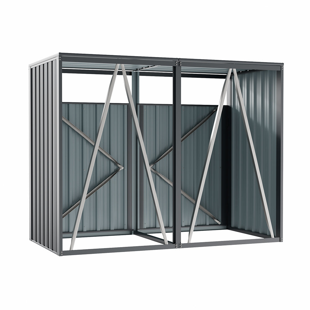 Rear panel view of 5x3ft dark grey metal garden bin shed – durable and rust-resistant construction