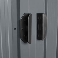 Close-up of locking mechanism on 5x3ft outdoor galvanized steel bin shed – secure and lockable