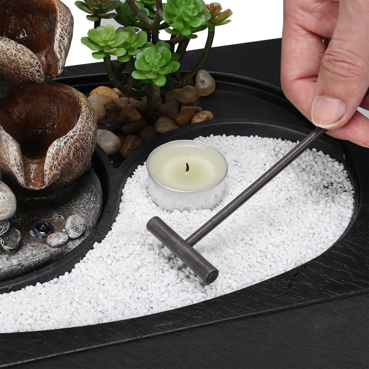 Tabletop Indoor Water Fountain with LED Light and Zen Garden