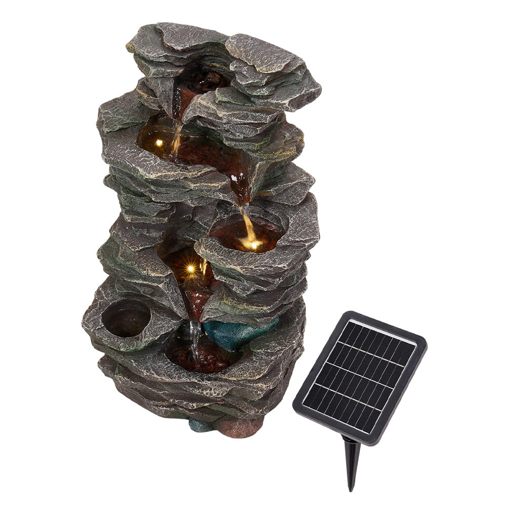 Solar-Powered Water Fountain Garden Outdoor Feature with LED Lights