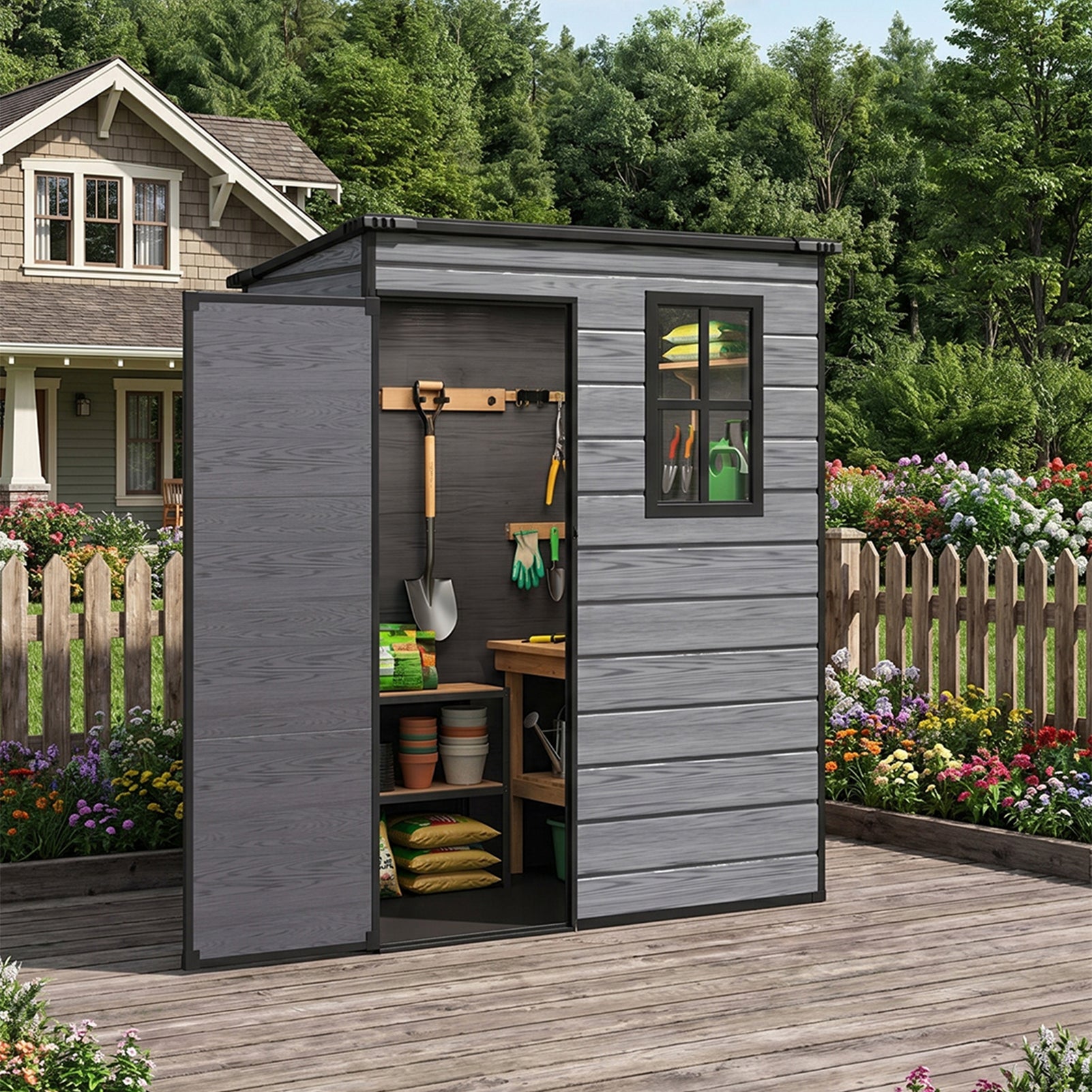 5x3FT Plastic Garden Storage Shed with Lockable Door