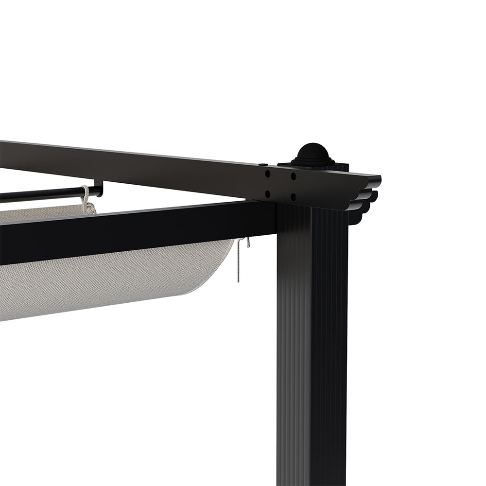 Close-up of 13x10ft Pergola Corner – Durable Aluminum Frame and Retractable Roof Details