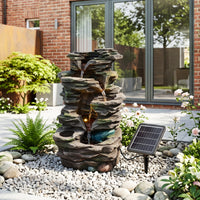 Solar-Powered Water Fountain Garden Outdoor Feature with LED Lights