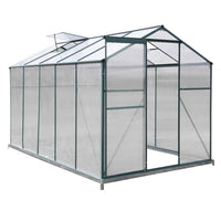 10x6ft Greenhouse with Green Powder-Coated Aluminium Frame and Clear Polycarbonate Panels – Studio View