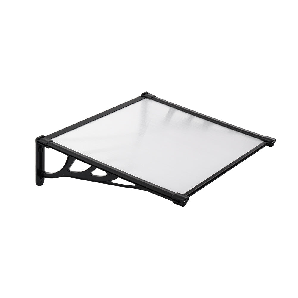 100cm Black Awning with Clear Polycarbonate Panel - Front View on White Background