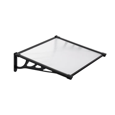 100cm Black Awning with Clear Polycarbonate Panel - Front View on White Background