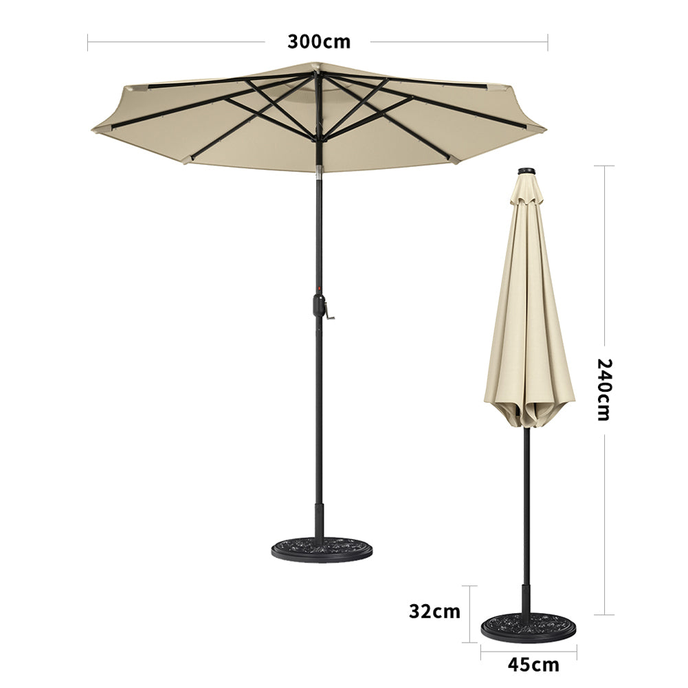 3M Octagon Garden Parasol Umbrella with LED