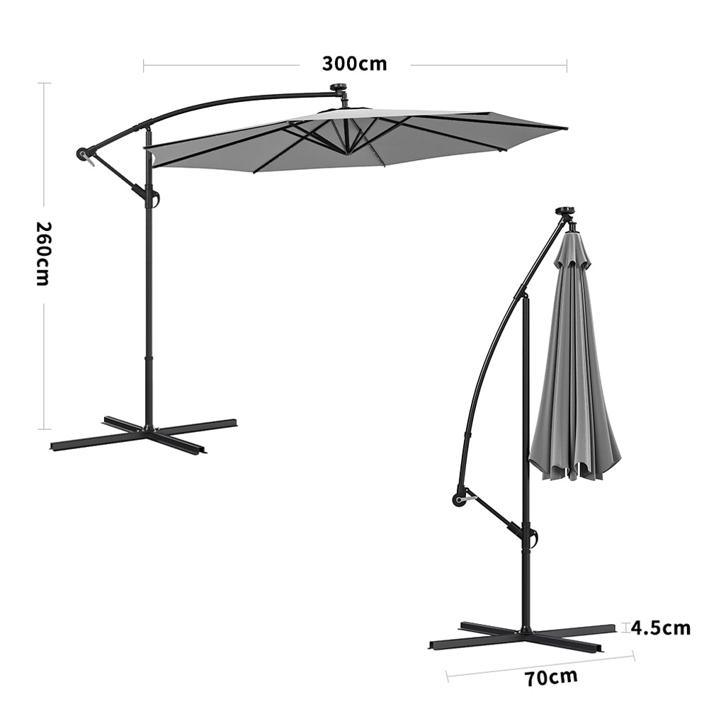 3M Garden Octagon Cantilever Parasol Umbrella with LED