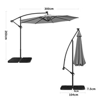3M Garden Octagon Cantilever Parasol Umbrella with LED