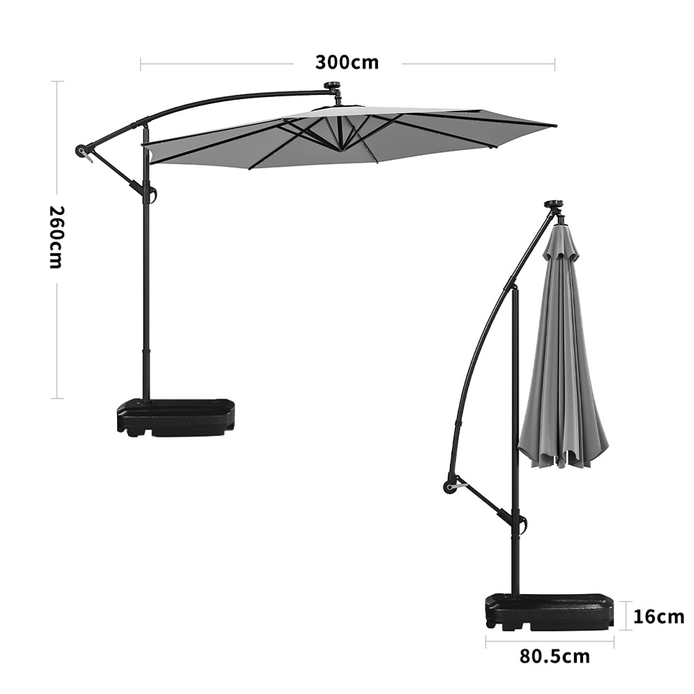3M Garden Octagon Cantilever Parasol Umbrella with LED