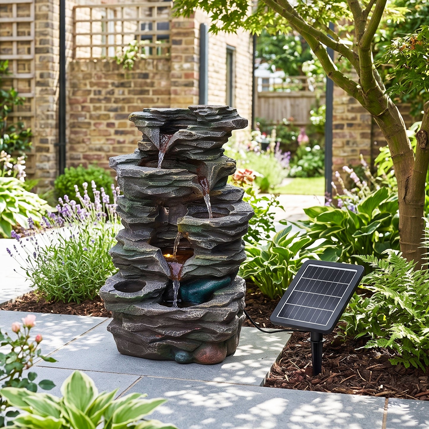 Solar-Powered Water Fountain Garden Outdoor Feature with LED Lights